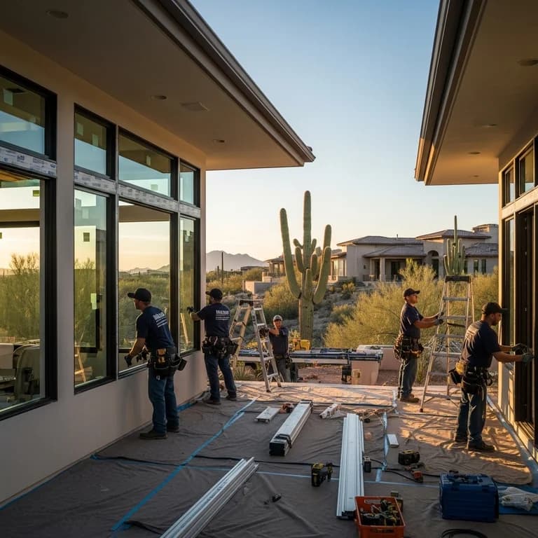 Finished replacement windows on an Arizona stucco home